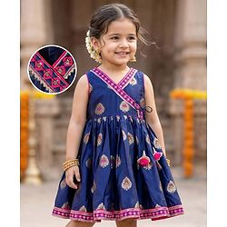 Babyhug Cotton Woven Sleeveless Foil Printed Ethnic Dress - Navy Blue