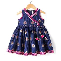 Babyhug Cotton Woven Sleeveless Foil Printed Ethnic Dress - Navy Blue