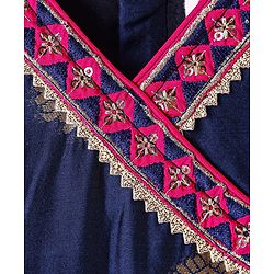 Babyhug Cotton Woven Sleeveless Foil Printed Ethnic Dress - Navy Blue