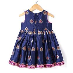 Babyhug Cotton Woven Sleeveless Foil Printed Ethnic Dress - Navy Blue
