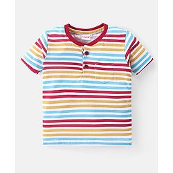 Babyhug Cotton Knit Half Sleeves Striped T-Shirt - Multicolour