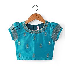 Babyhug Woven Short Sleeves Mirror Work & Sequin  Embroidered Choli & Lehenga Set with Dupatta  - Teal Blue