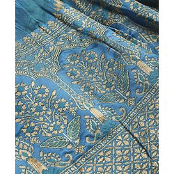 Babyhug Woven Short Sleeves Mirror Work & Sequin  Embroidered Choli & Lehenga Set with Dupatta  - Teal Blue