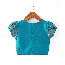 Babyhug Woven Short Sleeves Mirror Work & Sequin  Embroidered Choli & Lehenga Set with Dupatta  - Teal Blue