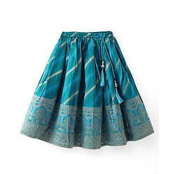Babyhug Woven Short Sleeves Mirror Work & Sequin  Embroidered Choli & Lehenga Set with Dupatta  - Teal Blue