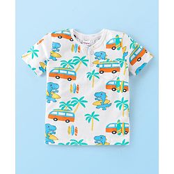Babyhug Cotton Knit Half Sleeves T-Shirt with Beach Theme Print - White