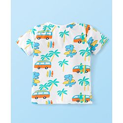 Babyhug Cotton Knit Half Sleeves T-Shirt With Beach Theme Print - White