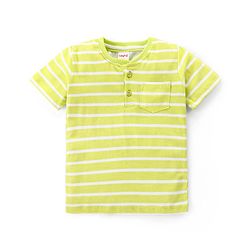 Babyhug Cotton Knit Half Sleeves Henley Neck T-Shirt With Stripes - Green