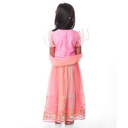 Babyhug  Woven Frill Sleeves Choli Lehenga Set & Dupatta with Sequin Design & Lace Detailing - Pink