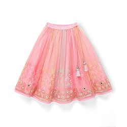 Babyhug  Woven Frill Sleeves Choli Lehenga Set & Dupatta with Sequin Design & Lace Detailing - Pink