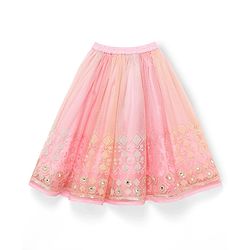 Babyhug  Woven Frill Sleeves Choli Lehenga Set & Dupatta with Sequin Design & Lace Detailing - Pink