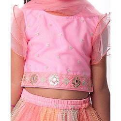 Babyhug  Woven Frill Sleeves Choli Lehenga Set & Dupatta with Sequin Design & Lace Detailing - Pink