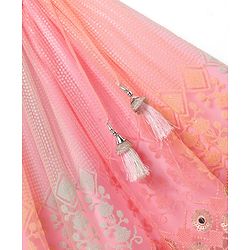 Babyhug  Woven Frill Sleeves Choli Lehenga Set & Dupatta with Sequin Design & Lace Detailing - Pink