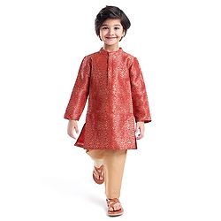 Babyhug Woven Full Sleeves Foil Printed Kurta Pyjama Set - Orange