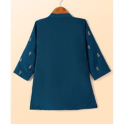 Babyhug Woven Full Sleeves Floral Embroidered Kurta Pyjama Set - Navy Blue