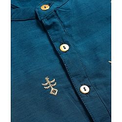Babyhug Woven Full Sleeves Floral Embroidered Kurta Pyjama Set - Navy Blue