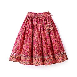 Babyhug Cotton Woven Sleeveless  Floral Printed Choli Lehenga & Dupatta Set with Lace Detailing - Peach