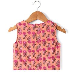 Babyhug Cotton Woven Sleeveless  Floral Printed Choli Lehenga & Dupatta Set with Lace Detailing - Peach