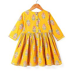 Babyhug Cotton Woven Three Fourth Sleeves Floral Printed Kurti Gharara Set with Dupatta & Lace Detailing - Yellow