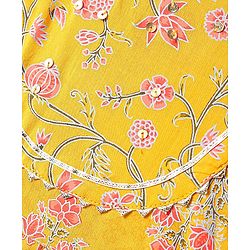 Babyhug Cotton Woven Three Fourth Sleeves Floral Printed Kurti Gharara Set with Dupatta & Lace Detailing - Yellow