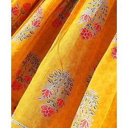 Babyhug Cotton Woven Three Fourth Sleeves Floral Printed Kurti Gharara Set with Dupatta & Lace Detailing - Yellow