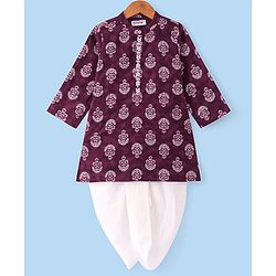 Babyhug Woven Full Sleeves Floral Printed Kurta Dhoti  Set - Wine