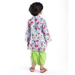 Babyhug Cotton Woven Full Sleeves Kurta Dhoti Set with Floral Print - Blue & Green