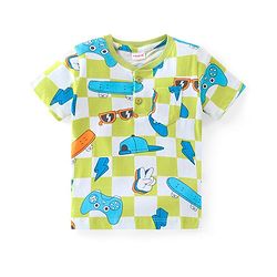 Babyhug Cotton Knit Half Sleeves Sports Printed T-Shirt with Henley Neck - Multicolour