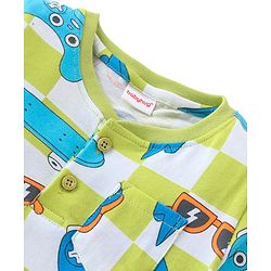 Babyhug Cotton Knit Half Sleeves Sports Printed T-Shirt with Henley Neck - Multicolour