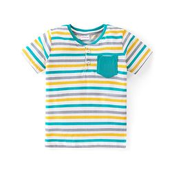 Babyhug Cotton Knit Half Sleeves Striped T-Shirt with Henley Neck - Multicolour