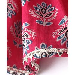 Babyhug Cotton Woven Floral Printed Half Sleeves Ethnic Dress with Tassle Detailing -  Red