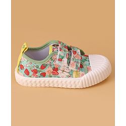Cute Walk by Babyhug Slip On Casual Shoes with Velcro Closure & Floral Print - Green