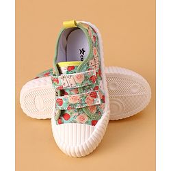 Cute Walk by Babyhug Slip On Casual Shoes with Velcro Closure & Floral Print - Green