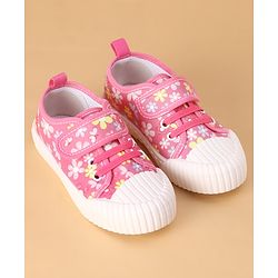 Cute Walk by Babyhug Casual Shoes with Velcro Closure Floral Print - Fuchsia