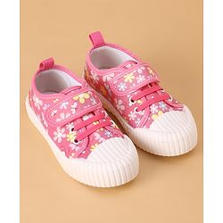 Cute Walk by Babyhug Casual Shoes with Velcro Closure Floral Print - Fuchsia
