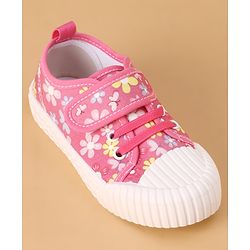 Cute Walk by Babyhug Casual Shoes with Velcro Closure Floral Print - Fuchsia