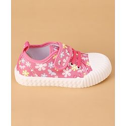 Cute Walk by Babyhug Casual Shoes with Velcro Closure Floral Print - Fuchsia
