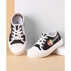 Cute Walk by Babyhug Lace Ups Casual Shoes  with Leaf Embroidered - Black