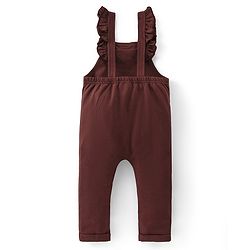 Babyhug Disney Knit Terry Dungaree with Frill Detailing & Full Sleeves T-Shirt Set Minnie Mouse Applique -Pink & Brown