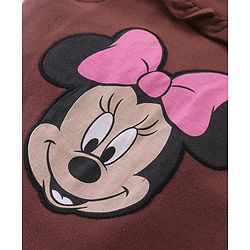 Babyhug Disney Knit Terry Dungaree with Frill Detailing & Full Sleeves T-Shirt Set Minnie Mouse Applique -Pink & Brown