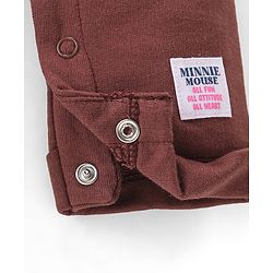 Babyhug Disney Knit Terry Dungaree with Frill Detailing & Full Sleeves T-Shirt Set Minnie Mouse Applique -Pink & Brown