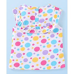 Babyhug Cotton Knit Sleeveless Polka Dot Printed Top - White
