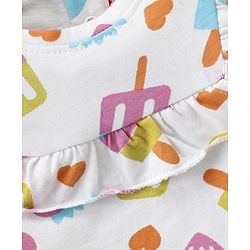 Babyhug Cotton Knit Sleeveless Top with Ice Cream Print & Frill Detailing - White