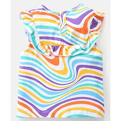 Babyhug Cotton Knit Sleeveless  Top with Marble Print & Frill Detailing - White