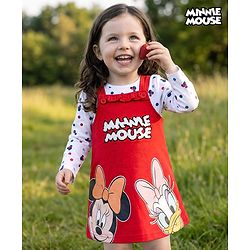 Babyhug Disney Single Jersey Knit Full Sleeves T-Shirt & Frock with Minnie Mouse Graphics - Red & White
