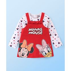 Babyhug Disney Single Jersey Knit Full Sleeves T-Shirt & Frock with Minnie Mouse Graphics - Red & White