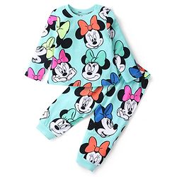 Babyhug Disney Single Jersey Knit Full Sleeves Night Suit With Minnie Mouse Print - Blue