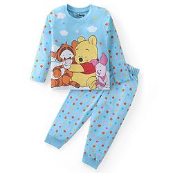 Babyhug Disney Single Jersey Knit Full Sleeves Night Suit With Winnie The Pooh Graphics - Blue