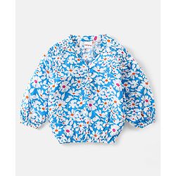 Babyhug Rayon Knit Full Sleeves Top With Floral Print - Blue