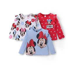 Babyhug Disney Cotton Knit Full Sleeves Tops with Frill Detailing & Minnie Mouse Print Pack of 3 - Multicolor